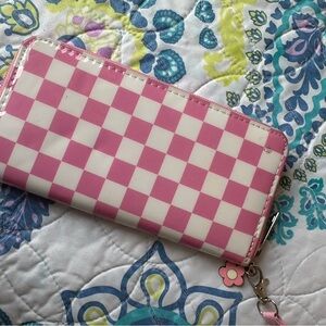 Pink and White Checkered Women's Wallet